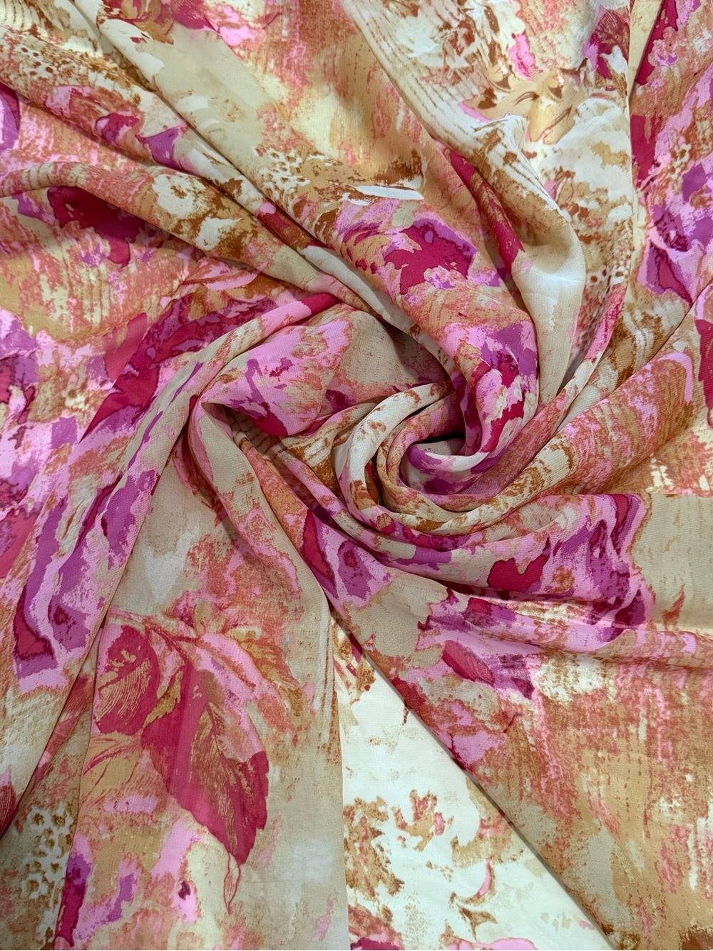 Floral Chiffon Sheer Fabric in Pink and Beige